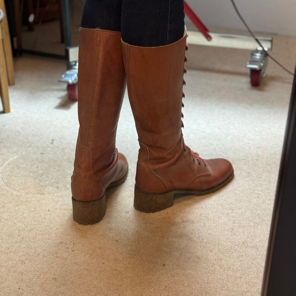 Vtg FRYE 60s 70s Women's 10 B Boots Brown Leather Lace Up Campus Stacked Heel - Picture 16 of 16